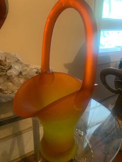 Vintage Tiffin Glass Company Handled Basket ( Amberina Satin Color )