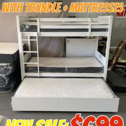 NEW TWIN TWIN BUNKBED WITH TRUNDLE + MATTRESSES