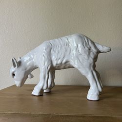 Very Rare -Earth Needs LTD vintage clay pottery glazed white goat figurine 