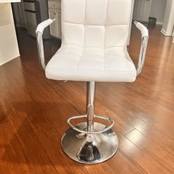 White Adjustable Bar Stools with Arms (Set of 2)
