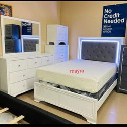 Brand New/ Lyssa Frost Led Upholstered Panel Bedroom Set, Bed, Dresser, Mirror, Night Stand/ Mattress Sold Separately 