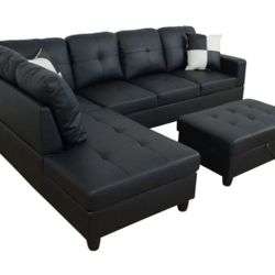 Black Sectional couch with ottoman 