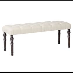 New Open Box Roundhill Furniture Leviton Fabric Tufted Turned Leg Dining Bench