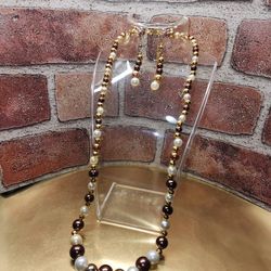 #1865, 18k GOLD FILLED SET PEARLS NECKLACE AND EARRINGS
