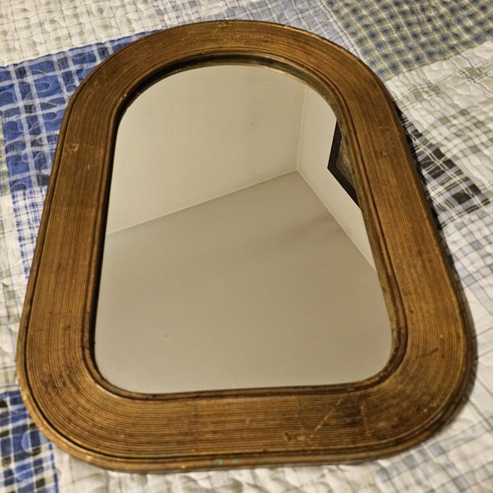 Antique Arched Mirror Est Cir 1930s-1940s. Decorative engraved solid wood frame.