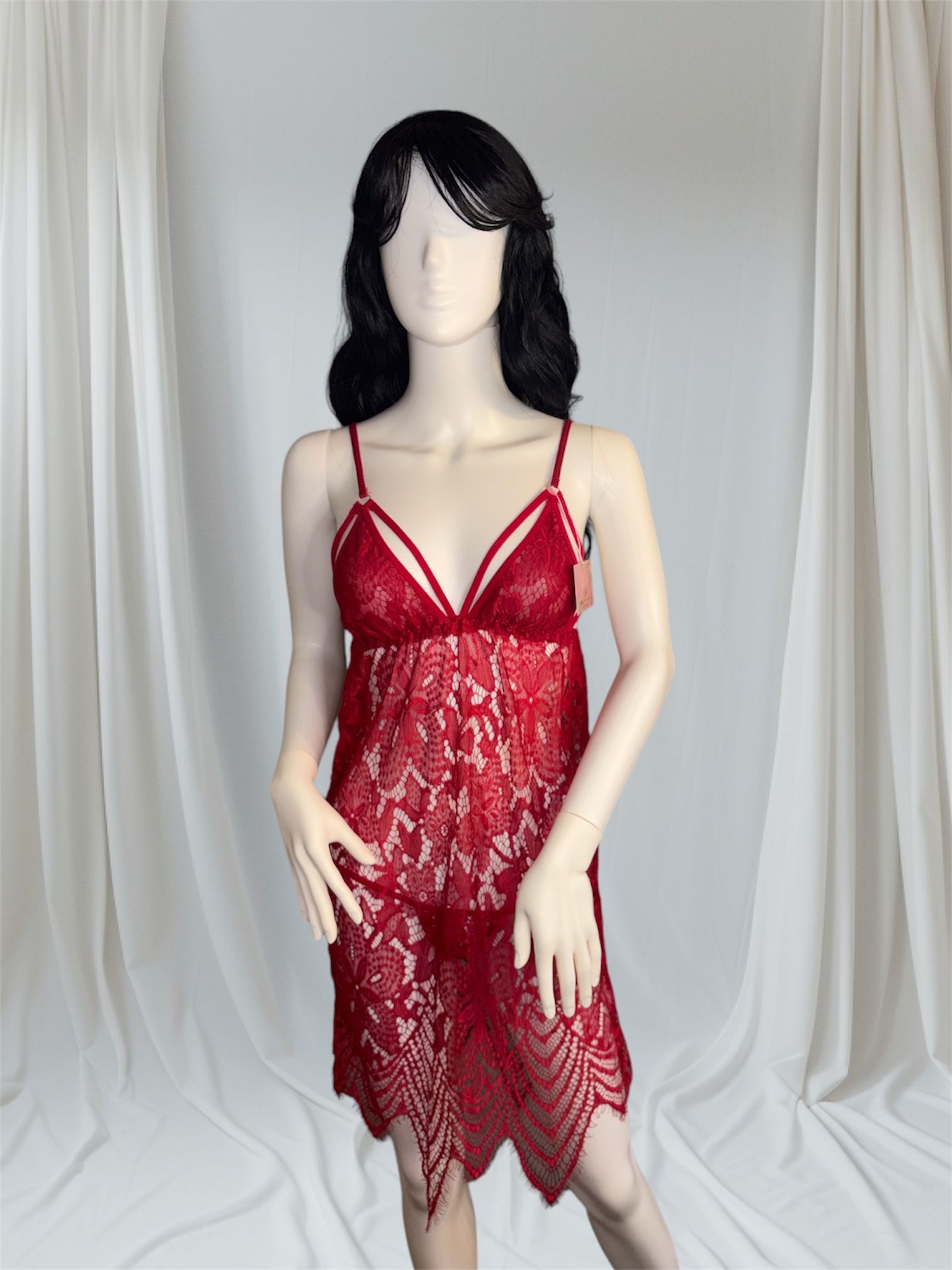 BRAND NEW Sexy Red Lace Night Gown Set with matching Thongs Underwear Size Fits S/M.