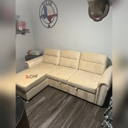 Velvet Fabric Reversible Sleeper Sectional Sofa Chaise