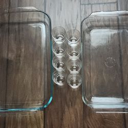 2 Glass Baking Dishes and 8 Small Glasses