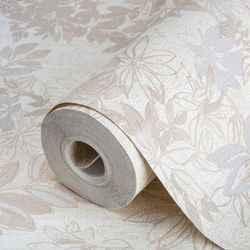 Cream Elegant Embossed Leaf Pattern Wallpaper, 3D Textured Floral Plants Botanic Wall Paper