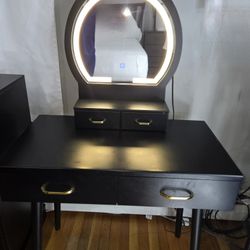 Modern Black Vanity w/ LED Lighted Mirror (3 Color Settings)