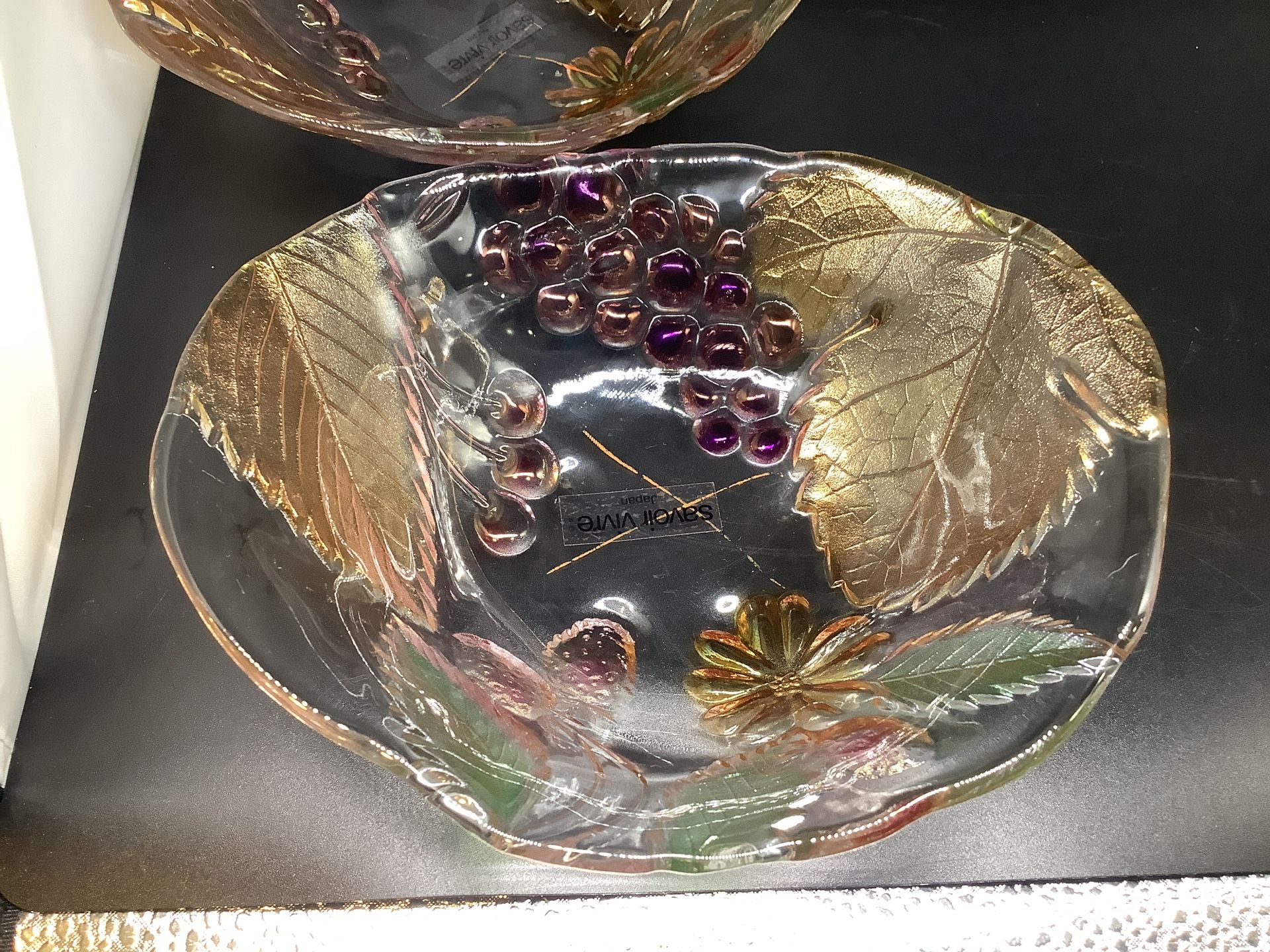 Vintage Mikasa Savoir Vivre Wild Orchard Chablis Crystal Fruit Bowls Set Of 2