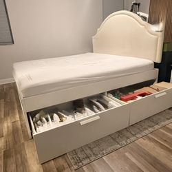 King Size Storage Bed, Headboard + Mattress Included, 4 Drawers, White