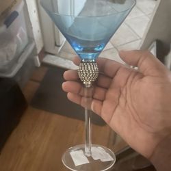 4 Light Blue Martini Glasses 