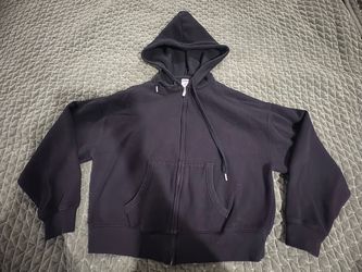 Victorias Secret PINK black crop Campus Fleece hoodie sweatshirt sz small