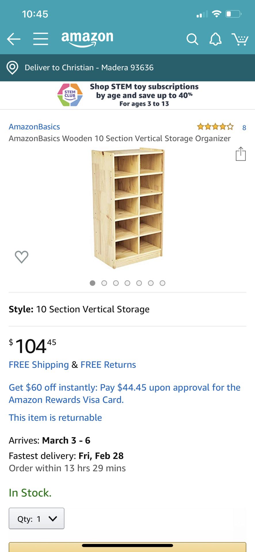 Wooden 10 section vertical storage organizer