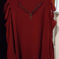 Never Worn Sheilay 2X Top Maroon Cold Shoulders