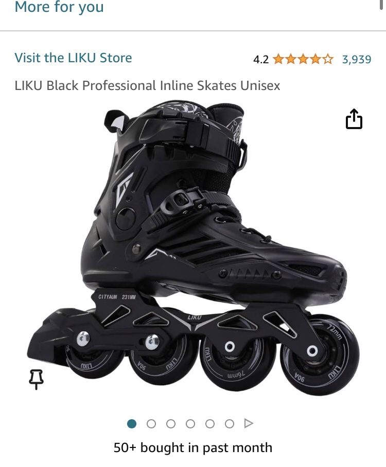 LIKU Black Professional Inline Skates Unisex mens size 10 womens size 11