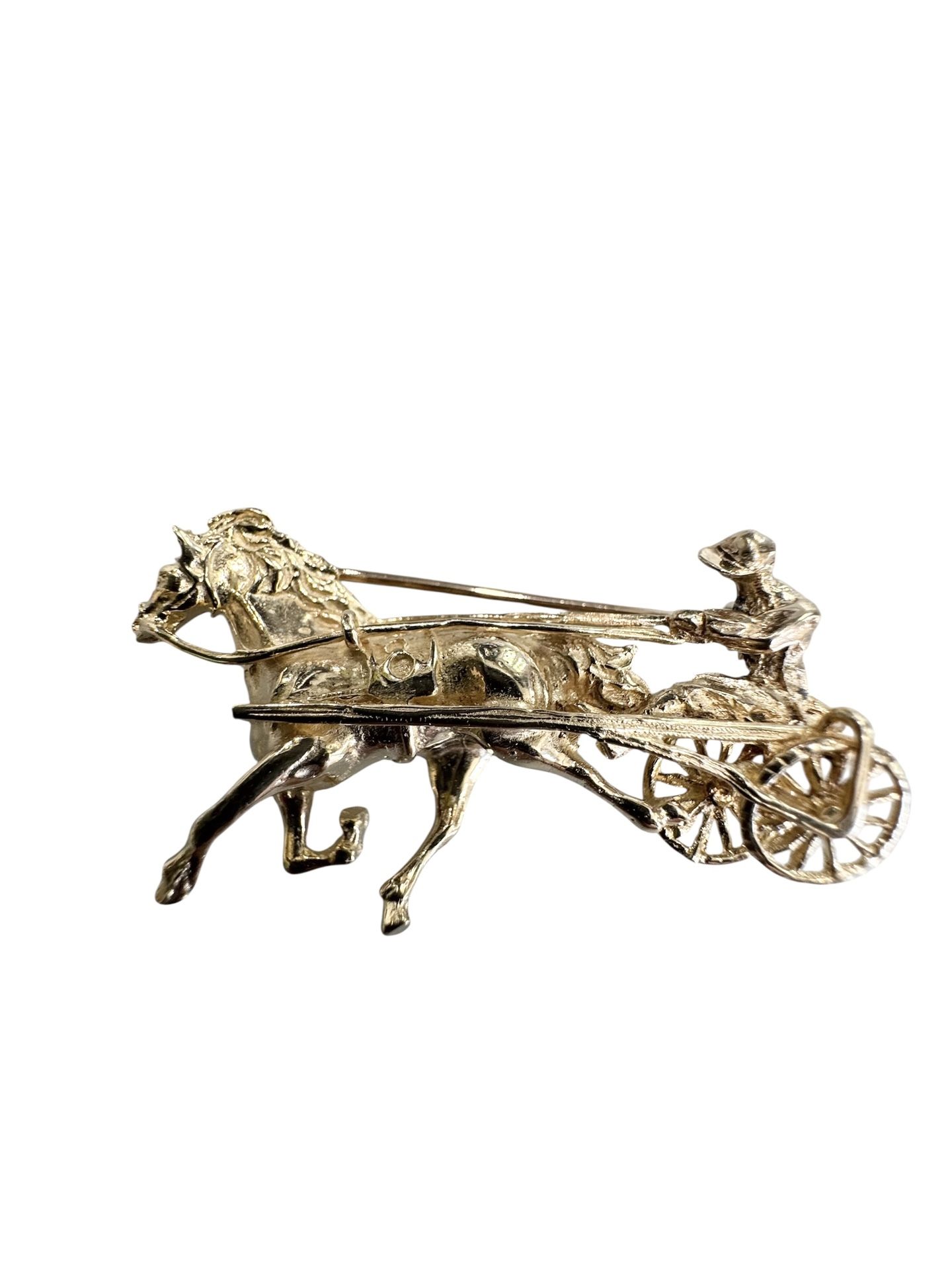 14k Gold Horse And Buggie Brooch