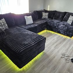 Oversize Sectional Black Corduroy Custom Set LED LIGHT $1799