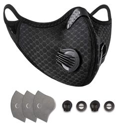 Sport Face Mask Double Breathing Valves, Black, 2 Pc Carbon Filter