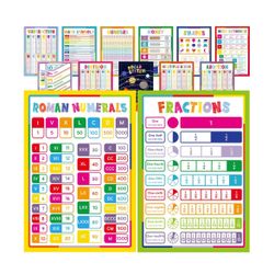 Youngever 13 Pack Laminated Educational Math Posters for Kids, Classroom Teach Multiplication Division Subtraction Fractions, 16 x 11 inch