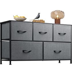 Dresser for Bedroom with 5 Drawers, Wide Chest of Drawers, Fabric Dresser, Storage Organizer Unit with Fabric Bins for Closet, Living Room, Hallway, D