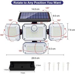 Solar Lights Outdoor Motion Sensor 333 LED Flood Lights, Solar Powered Security Lights Outside IP65 Waterproof, 3 Lighting Modes, with 2 Remote Contro