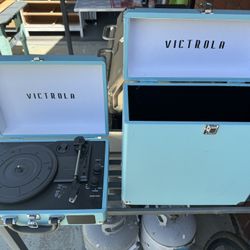 Victrola Record Player And Holder