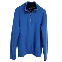 Tommy Hilfiger Blue 1/4 Zip Cotton Sweater