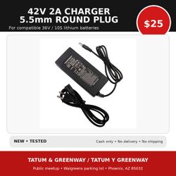 42V 2A Scooter Charger for 36V / 10S Lithium – 5.5mm Plug