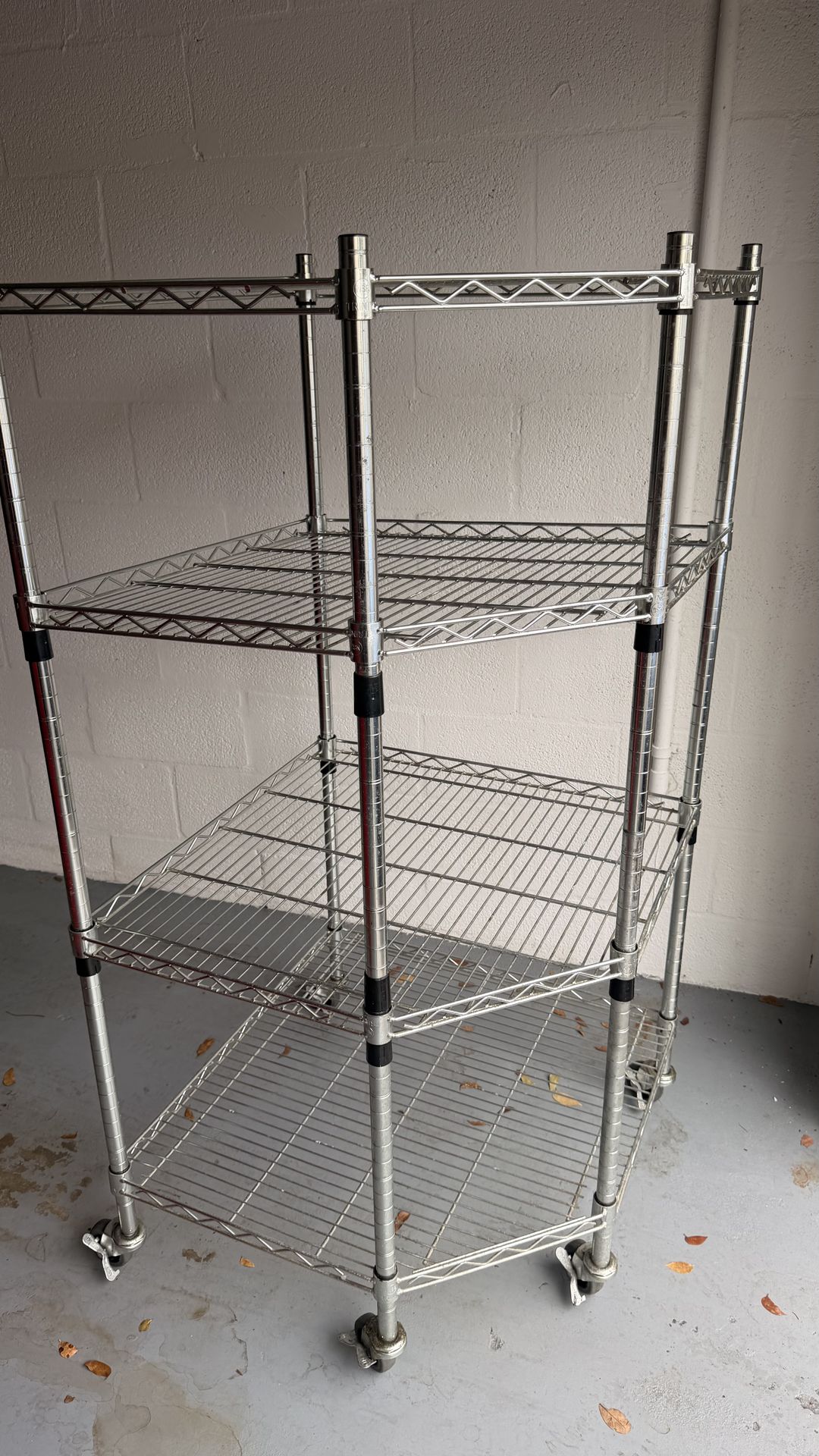TRINITY 4-Tier | 27x27x18x72 | Commercial Corner Wire Shelving | NSF | w/ Wheels | Chrome |