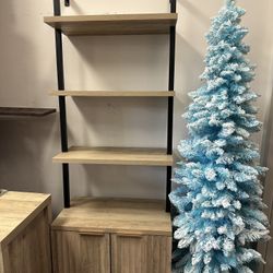 Bookshelf,5 Tier Ladder Bookshelf with Fluted Cabinet, Wall Mounted Bookcase with Open Display Shelf