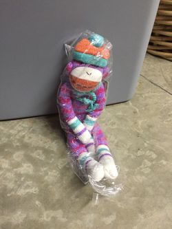 Brand new pink chevron sock monkey stuffed animal