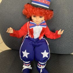 Vintage Brinns 1988 4th Of July Clown Doll Red White Blue Collectible Dolls