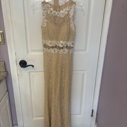Tan Lace Evening Gown - Size XS