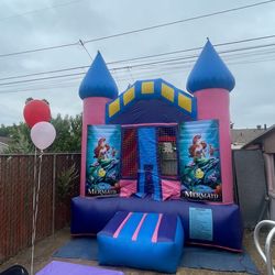 Blue & pink inflatable with banners