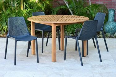 *BRAND NEW* 5 Piece Round 100% FSC Certified Solid Wood Table With Grey Chairs Dining Set | Ideal Furniture Set for Outdoor*