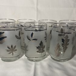7 Vintage Libbey Silver Leaf Tumbler Glasses 4 1/2" Tall 12 oz Set of 7 Made between 1(contact info removed)