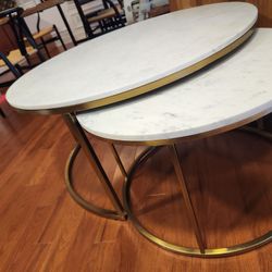 Pottery Barn Delaney Marble Brass Nesting Coffee Tables