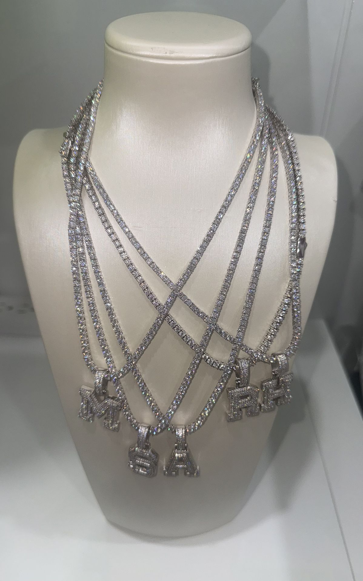 18k white gold plated moissanite silver tennis chain