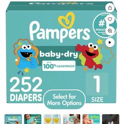 Pampers Baby Dry Baby Diapers Size 1, 252 Count (Select for More Options)