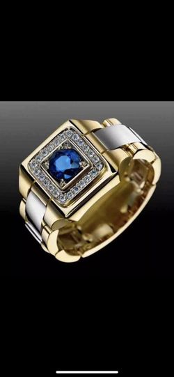 Royal Blue Zircon Stone Luxury Gold Ring for Man