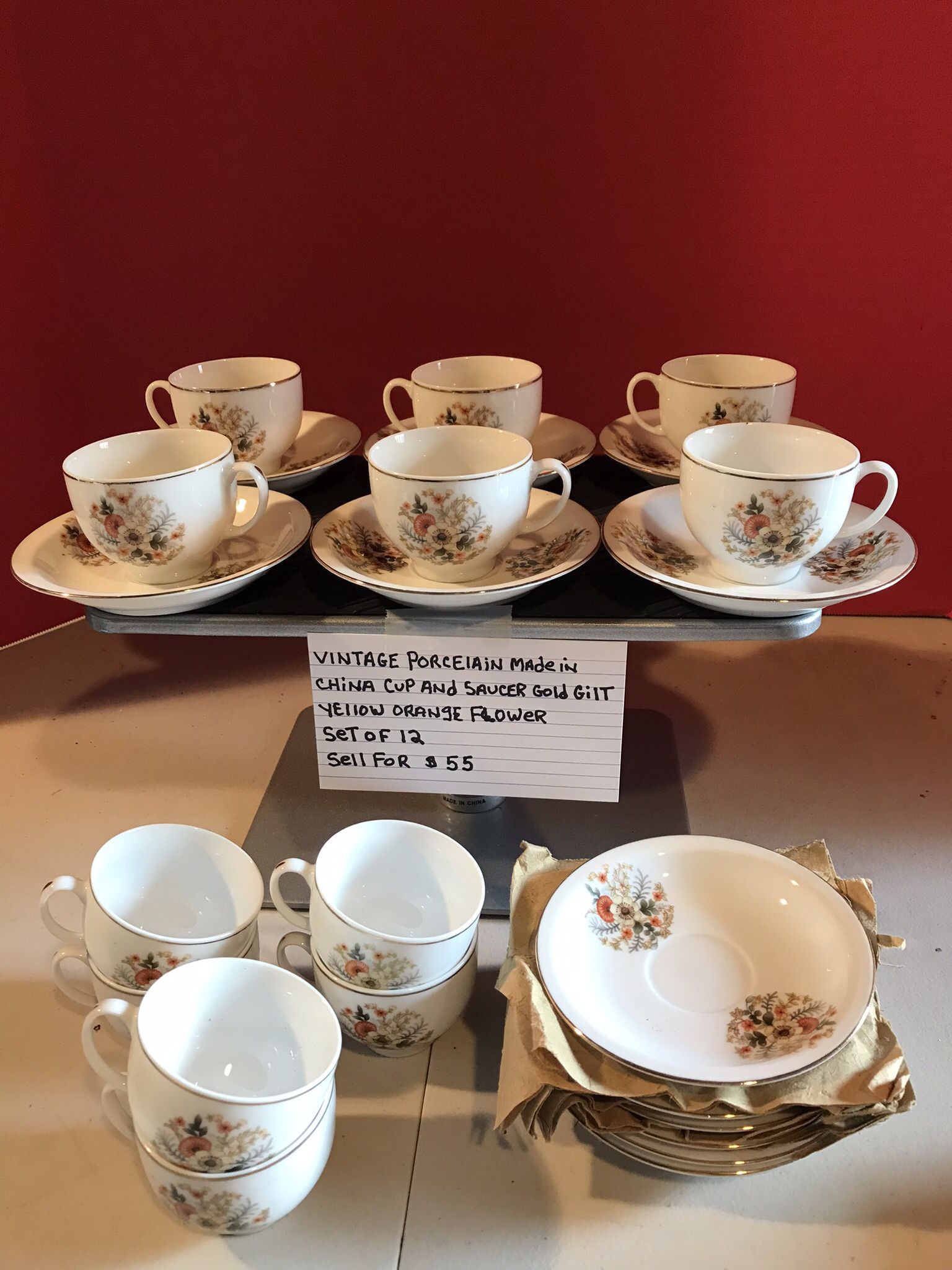 Vintage Porcelain Made In China Cup And Saucer Set Of 12 Never Used