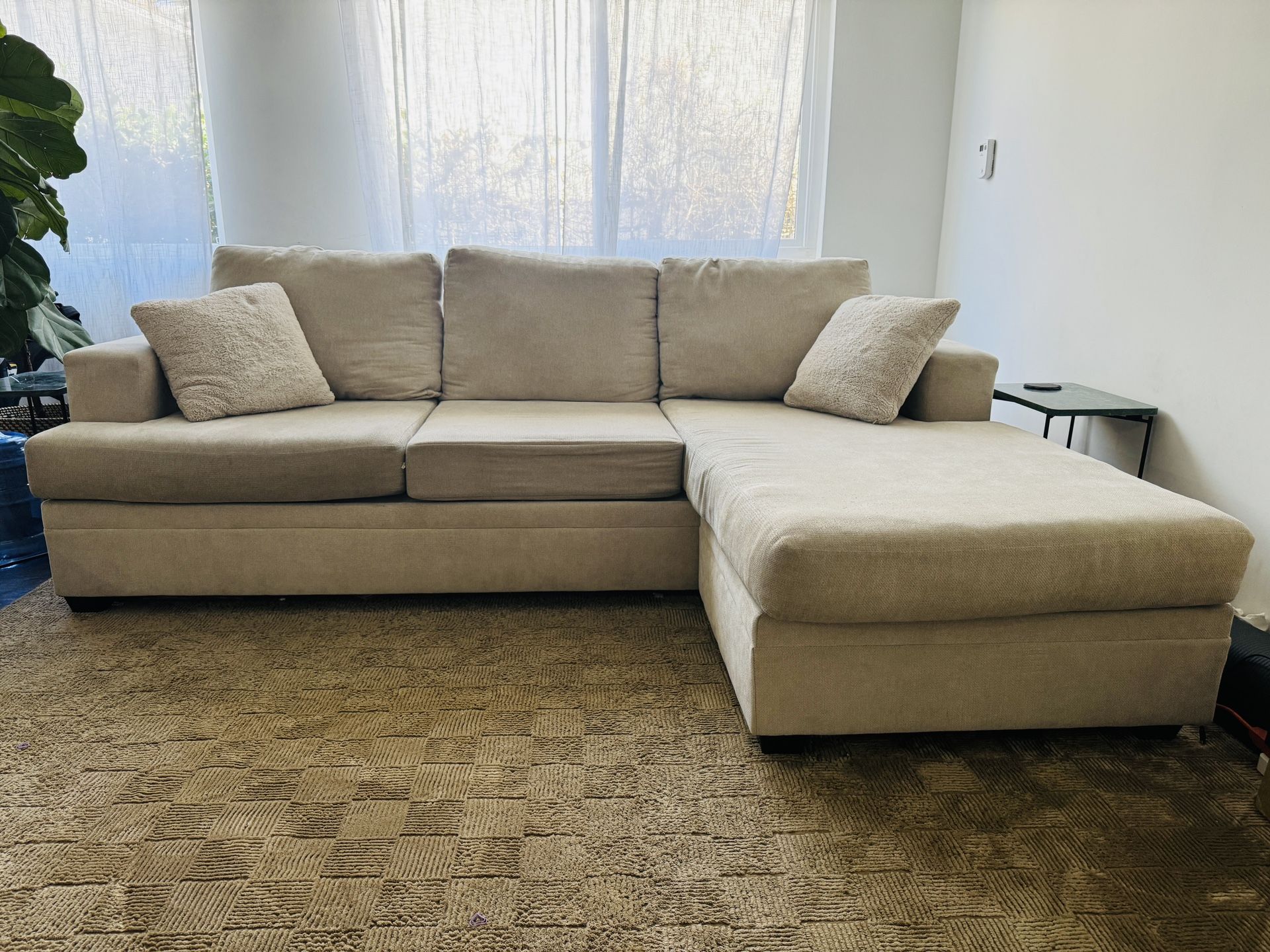 Sand Beige Fabric 97" Sofa with Reversible Chaise