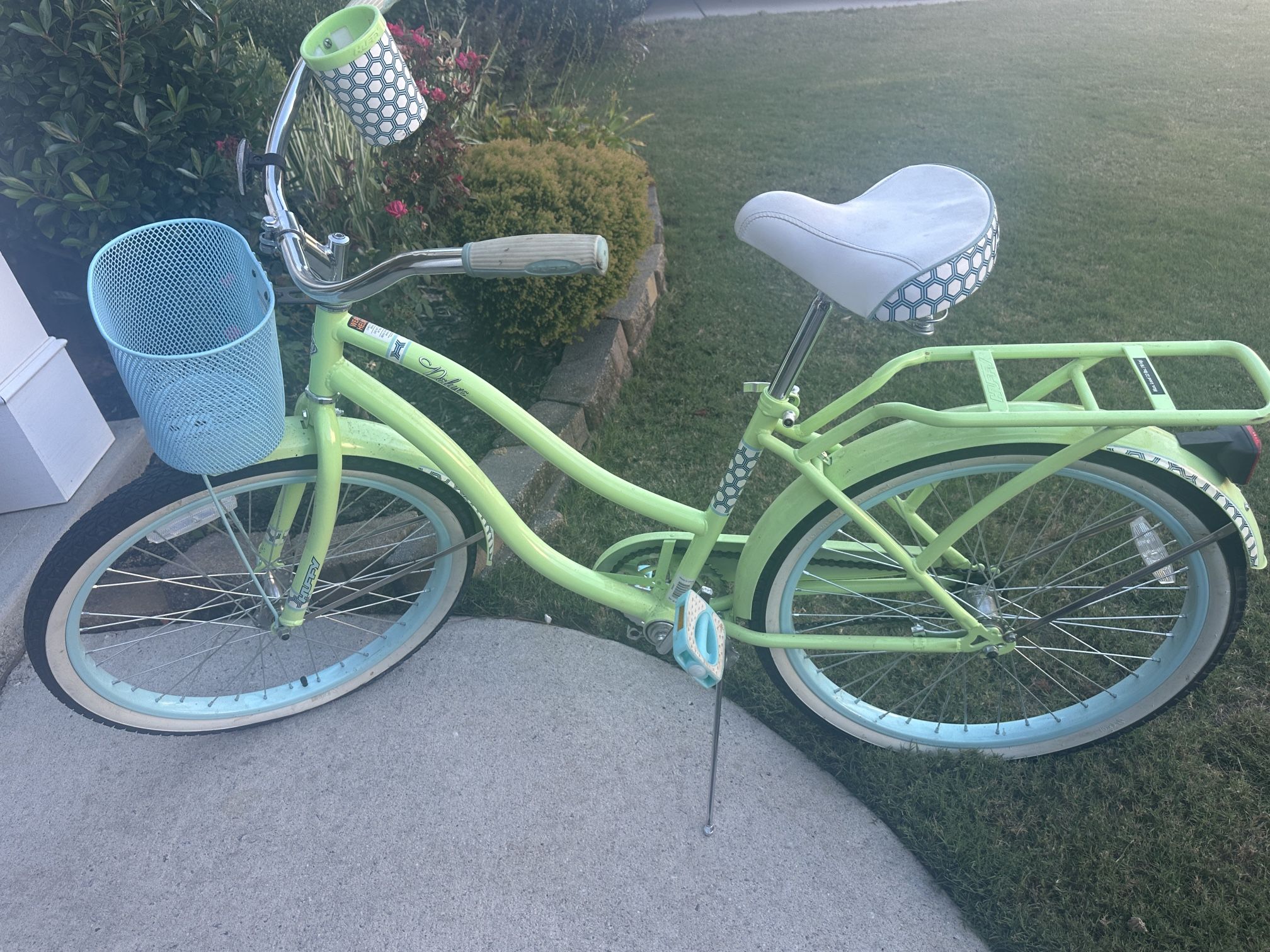 Kids Bicycle - Green Huffy Deluxe Cruiser - With Basket