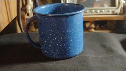 Vintage Blue Speckled Enamelware Camp Coffee Mug -Classic Outdoor Enamel Cup