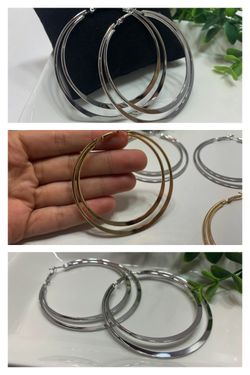 Exaggerated Large Smooth Circle Double Hoop Earring, Gold and Silver Color (2 Sets)