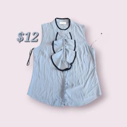 Calvin Klein sleeveless ruffle front blouse