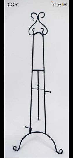 Large Bronze Finish Scroll Top Wrought Iron Art Easel — 50 Inches High