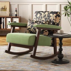 Solid Wood Reclining Accent Chair Mid-Century Modern Lounge Armchairs, Fabric Upholstered Soft Comfy Living Room Chairs with Armrest Waist Pillow